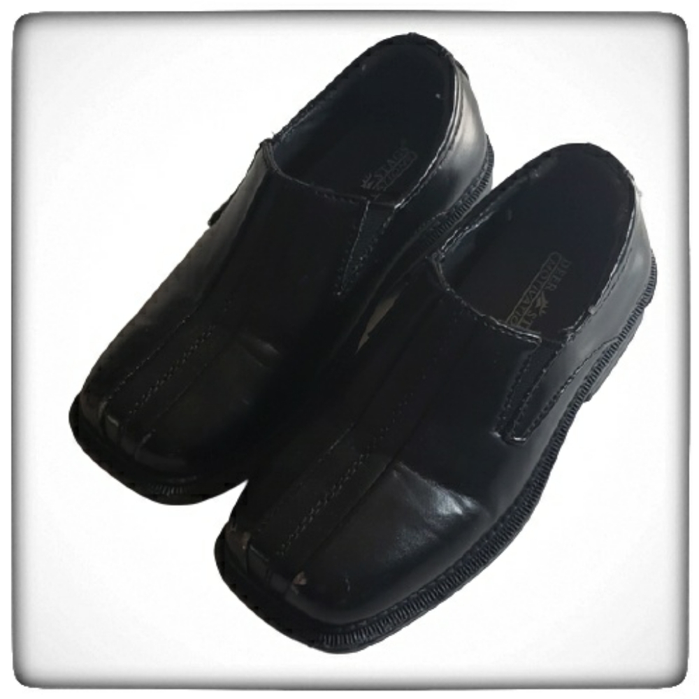 Black Shiny Uniform Chunky Dress Shoes-Toddler 10